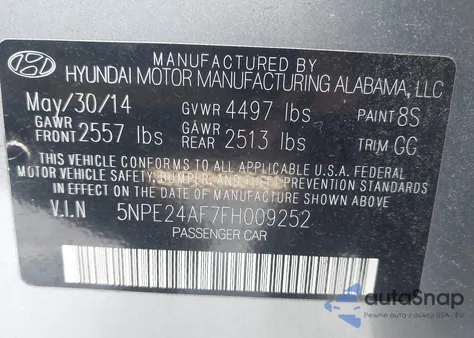 2015 Hyundai Sonata Se из США, поврежденный, VIN 5NPE24AF7FH009252